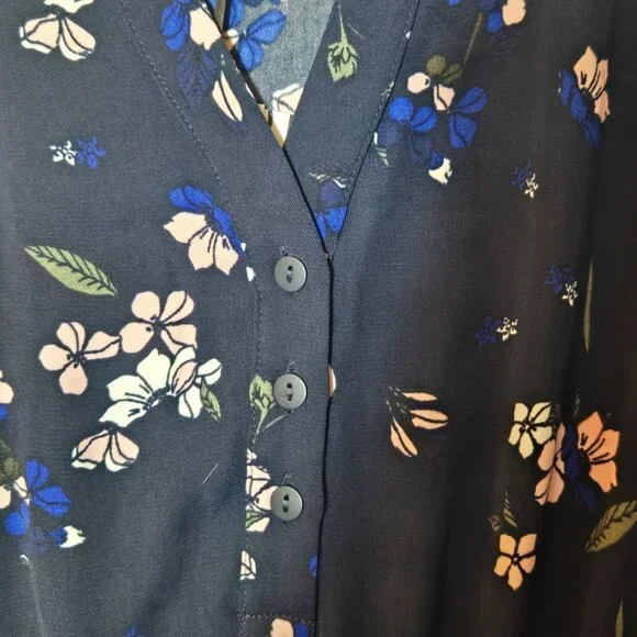 41 Hawthorn Floral Sleeveless Tie Waist Button Front Dress Claira Navy Pink NWT - Picture 6 of 8